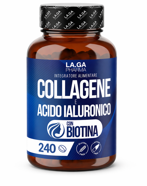 Collagen and Hyaluronic Acid with BIOTIN for Hair, Skin, Nails and Joints. Hydrolyzed Collagen 240 tablets 2000 MG with Zinc, CoQ10 and Vit. C + E for Bones and Strong Tents. Made in Italy | LAGA Pharma. LAGA Healthy. LA.GA | ORYA